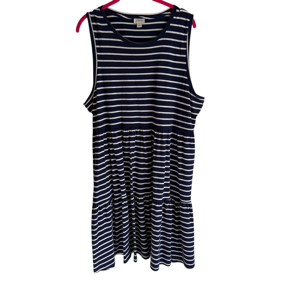 J.CREW Navy and White Sleeveless Striped Knit Tiered Ladies Mini Dress, L